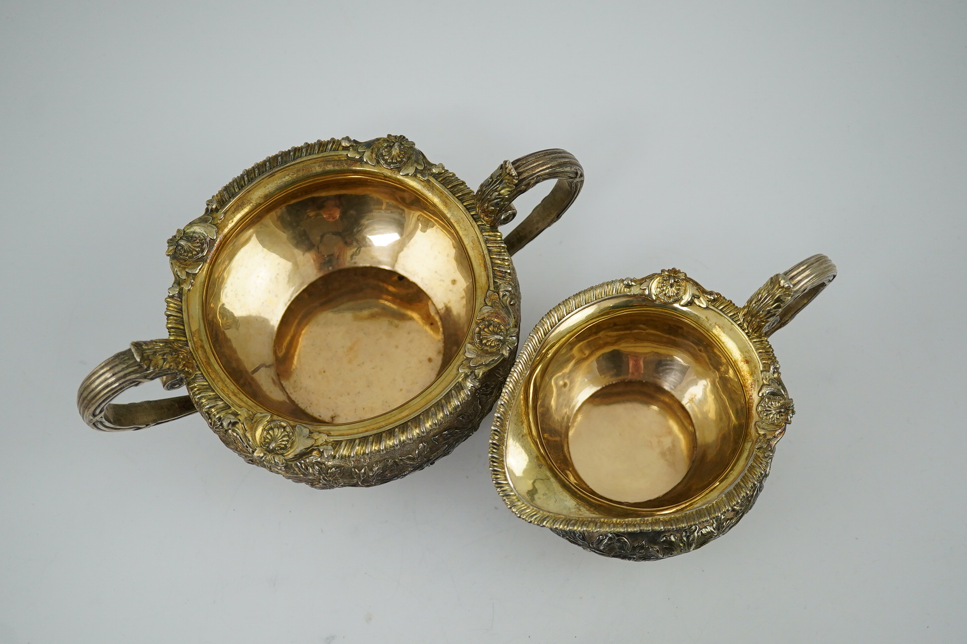 A George IV provincial silver cream jug and sugar bowl, by John Walton